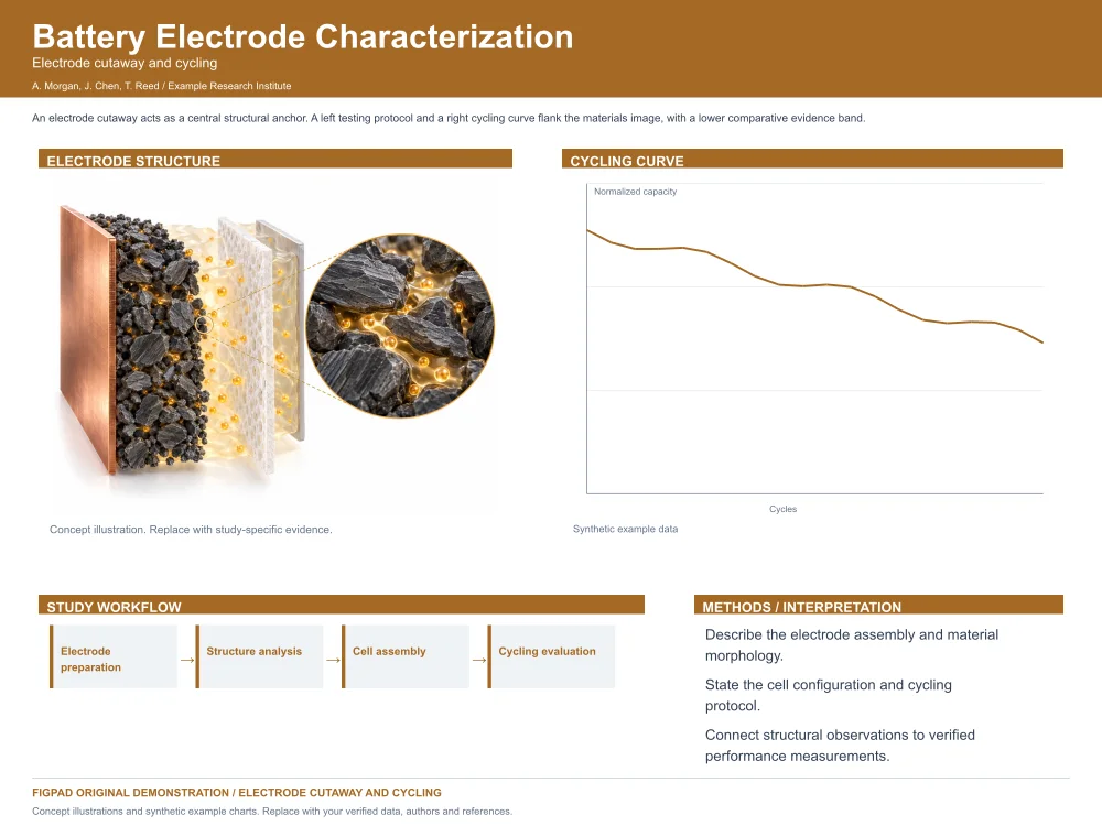 Battery Electrode Characterization Research Poster Template — Landscape (48 × 36)